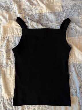Black Ribbed Straight Neck Tank Top